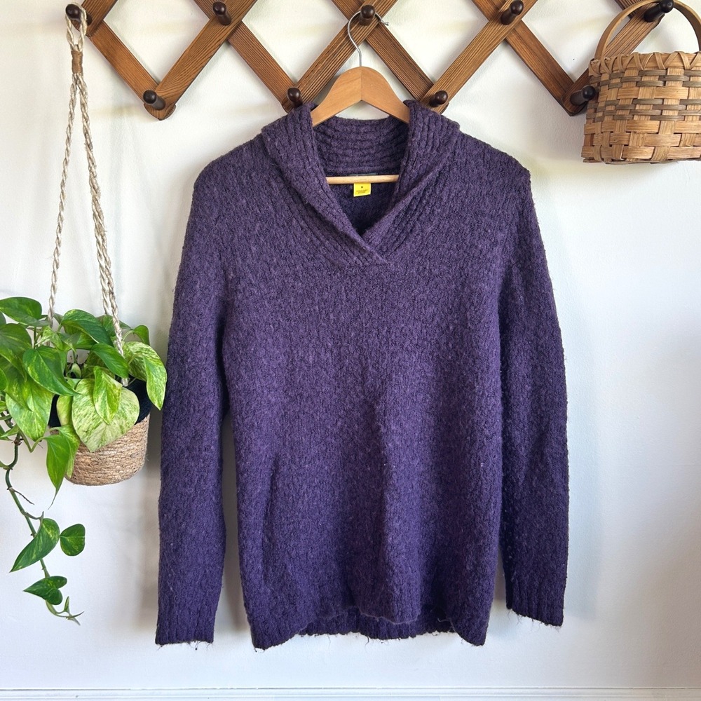 Cabelas Purple Wool Blend Shawl Collar Textured Pullover Sweater M Cozy Fall